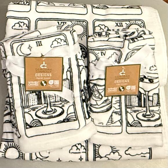NWT Deborah Connolly 6 pieces Black & White Cocktail Drinks Bath Towels - Picture 2 of 7